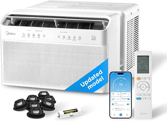 Midea 8,000 BTU U Shaped Smart Inverter Window Air Conditioner - Cools 350 Sq Ft, Ultra Quiet with Open Window Flexibility - Alexa/Google Assistant Compatible - 37% Energy Savings, Remote (Updated) | Cools 350 Sq Ft, Ultra Quiet with Open Window Flexibility - Alexa/Google Assistant Compatible - 37% Energy Savings, Remote