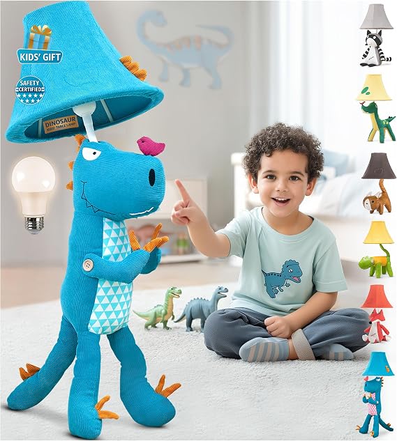 Naturally KIDS Dinosaur Kids Lamp for Boys Bedroom, Cute Gifts, Blue Dino