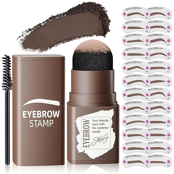 Eyebrow Stamp & Eyebrow Stencils for Shaping Brow Powder with Eyebrow Brush, Black Brown