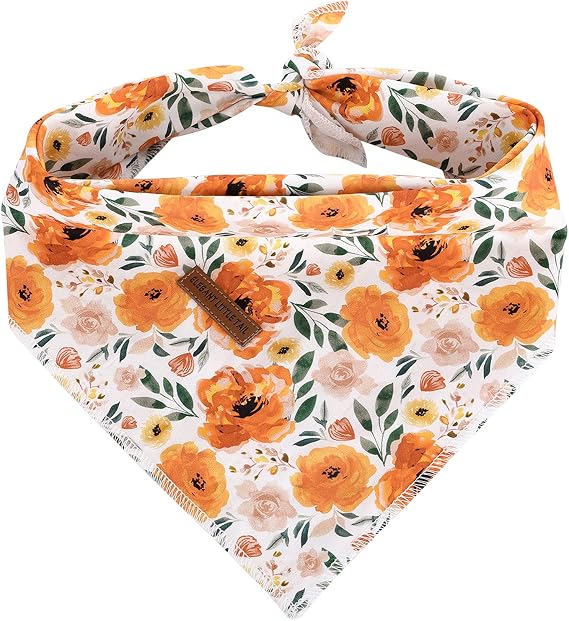 Elegant little tail Dog Bandanas - 1Pack Floral Print Washable Dog Scarf Female Square Bib Kerchief Scarf Adjustable Pet Bandana for Small Medium Dogs
