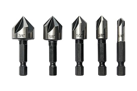 5 pcs Countersink Drill Bit Set,82 Degree Counter Sink, Fit for Sink Holes into Most Machinable Metals, Plywood, Softwood, Hardwood, Fiberglass Plastic, Mild Steel