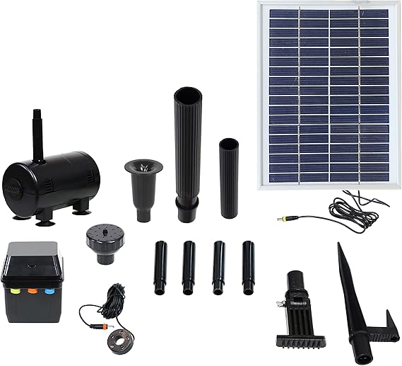 Sunnydaze 132 GPH Outdoor Solar Pump and Panel Fountain Kit with Battery Pack and LED Light - 56-Inch Lift