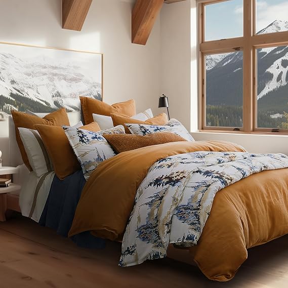 Paseo Road Cabin Bedding Acadia 3 Piece Lodge Duvet Cover Set with Pillow Shams, Queen Forest Bedding, Cotton Pine Trees Comforter Cover Set, Woodland Nature Rustic Bed Set