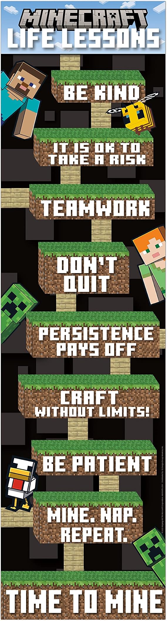 Eureka Minecraft Life Lessons Vertical Classroom Banner for Teachers, 12 x 45