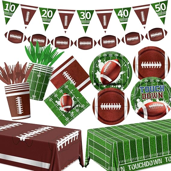 Football Party Decorations Tableware,179pcs Football Party Supplies includes Football Plates and Napkins Cups Tablecloth Banner for Gameday Tailgate Party Football Birthday Party Decorations
