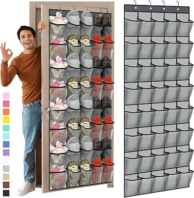 Windyun Over the Door Shoe Organizer with 40 Large Breathable Mesh Pocket, Space Saving Hanging Shoe Rack Hanger Gray Behind the Door Storage Holder for Entryway Closet Bedroom Utility Room Women Men