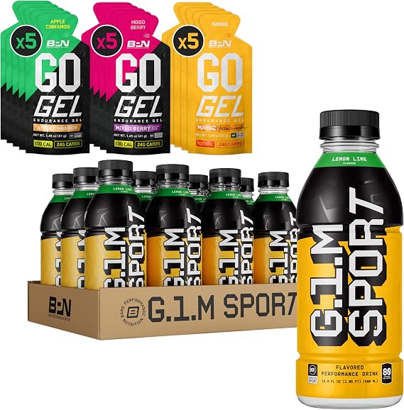 BARE PERFORMANCE NUTRITION BPN Go Gel Endurance Variety Pack 15 Single-Serving Gels + G.1.M Sport RTD Endurance Fuel Drink Lemon Lime 12 Pack | Energy Gel + Ready-to-Drink Endurance Fuel Bundle