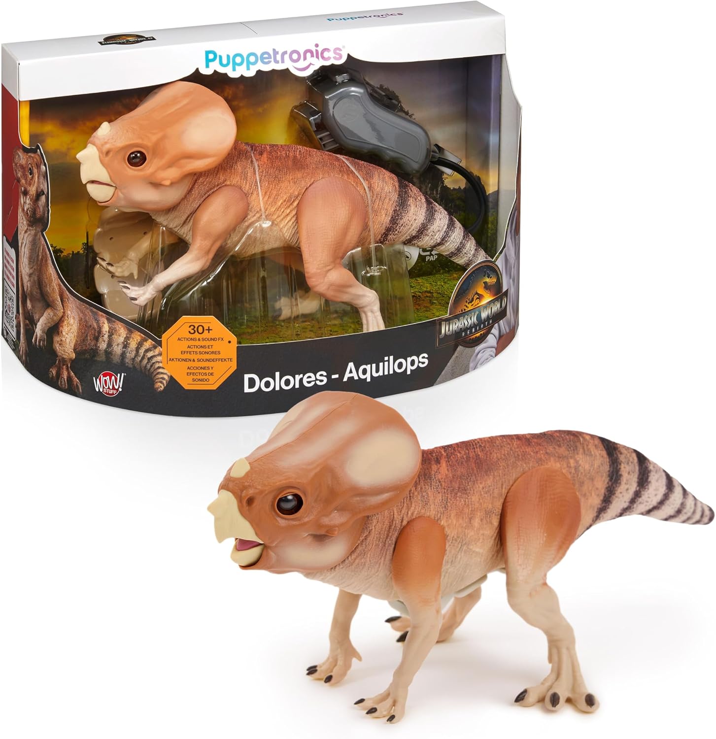 WOW! STUFF Jurassic World Rebirth Dolores Deluxe Puppetronic Life-Size Interactive Baby Aquilops with +30 Sounds & Movements 39cm Long Ultra-Realistic Animatronic Dinosaur Toy Touch-Activated Ages 8+