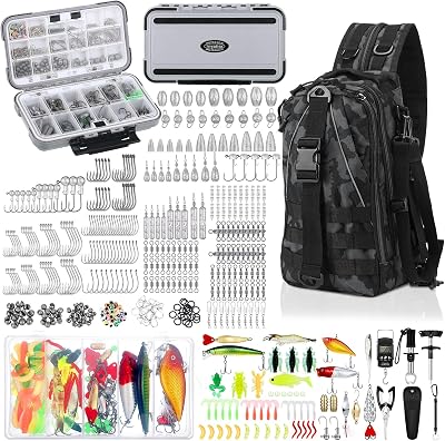 484 Pcs Fishing Tools Accessories Kit Include Fish Backpack Fish Hook Lures Hook Remover Lip Gripper for Men Women Fishing GiftsCamouflage