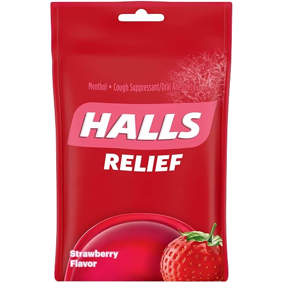 Halls Strawberry Flavor Menthol Drops, 30 Count