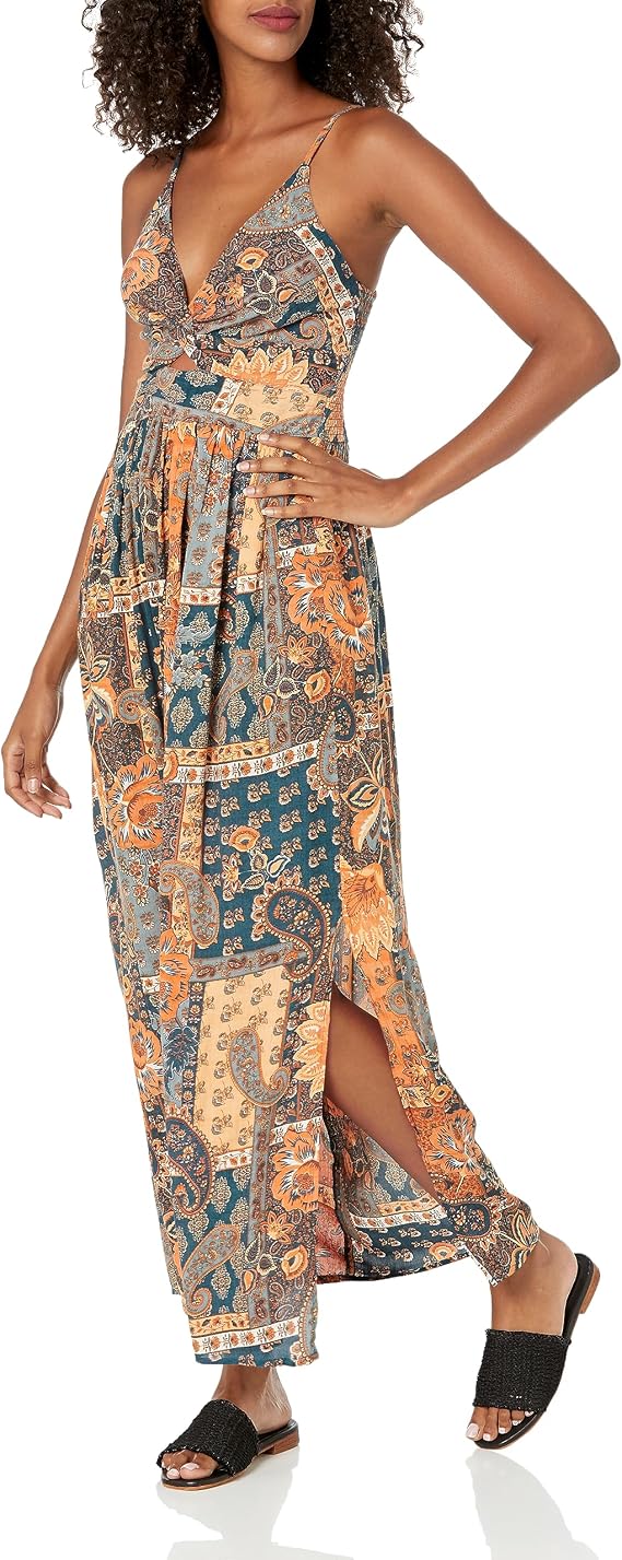 Angie Women's Angie Women's Printed Twist Front Keyhole Maxi Dress