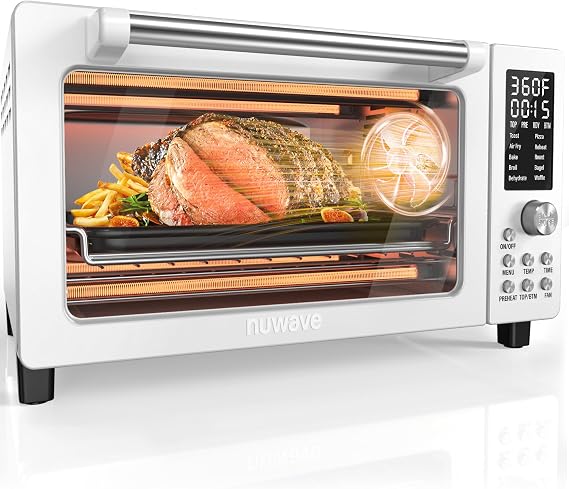 Nuwave Bravo Pro Smart Air Fryer Toaster Oven Countertop Combo | 10-in-1 Cooking Functions, 1800W, 50-450F, 21-Qt, PFAS-Free, Upgraded Super Convection, Cream