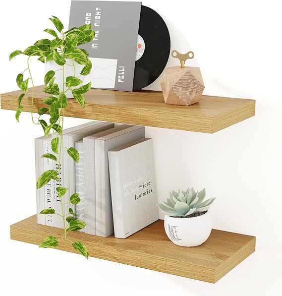 Feihorrm 40cm Oak Floating Shelves for Wall, 23.5cm Deep Wall Shelf
