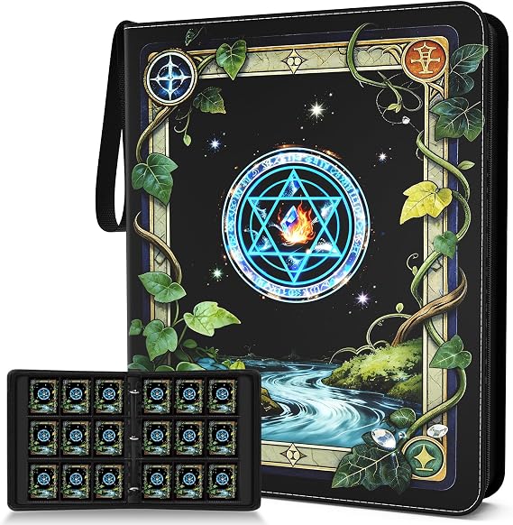 Trading Card Binder, Card Collection Binder 9 Pocket with 50 Removable Sleeves 900-Pocket Compact 3-Ring Zipper Album, Durable Trading Card Holder for TCG/MTG Collectors (Elemental ring)