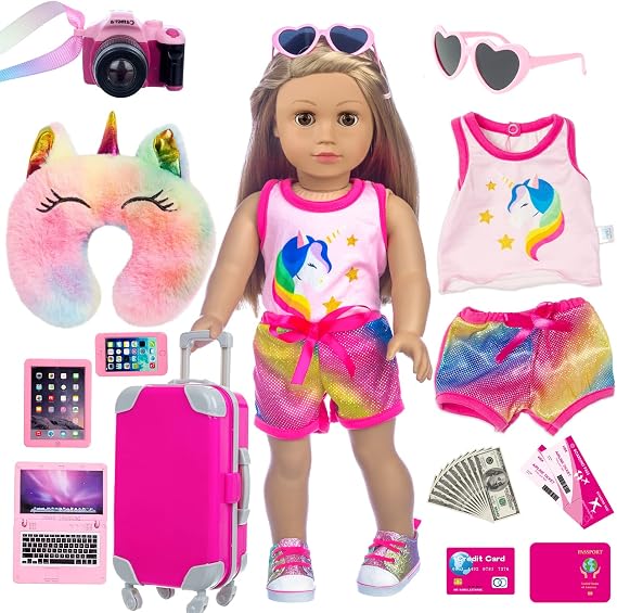 XFEYUE 23 Pcs American 18" Doll Clothes and Accessories Travel Set(No Doll