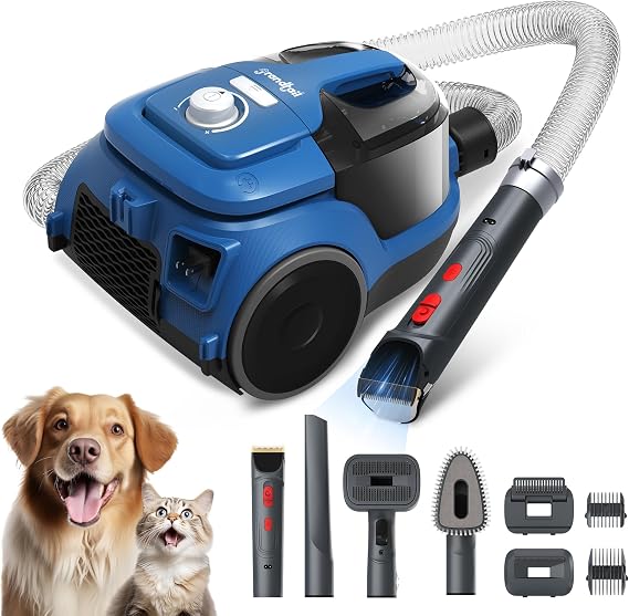 Pet Grooming Kit, 1.5L Dog Hair Suction, 99% Pet Hair Suction, 6 Pet Grooming Tools, 2 Restriction Combs - Suitable for Pet Length, Quiet Pet Vacuum Groomer, Pet Vacuum Suction Adjustable up