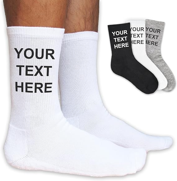 Custom Text Socks for Men & Women Personalized Name & Message Crew Socks