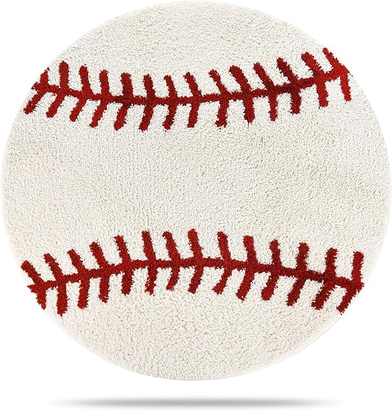 Baseball Rug Round 36 Inch Soft Microfiber Sports Carpet with Non-Slip TPR Backing, Baseball Decor for Boys Room, Kids Room, Playroom & Gift for Baseball Lovers