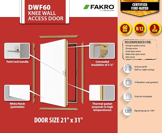 DWF60 Wall Hatch 21 in. x 31 in. Wooden Fire Rated Insulated Access Door