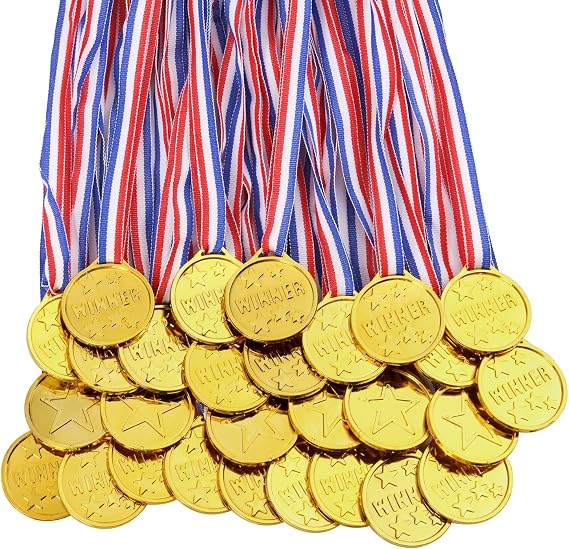 flintronic 28PCS/12PCS/7PCS Gold Winner Medals, Gold Plastic Winner Medals for Kids, Children's Medals with Neck Straps, for Party, School Sports Day