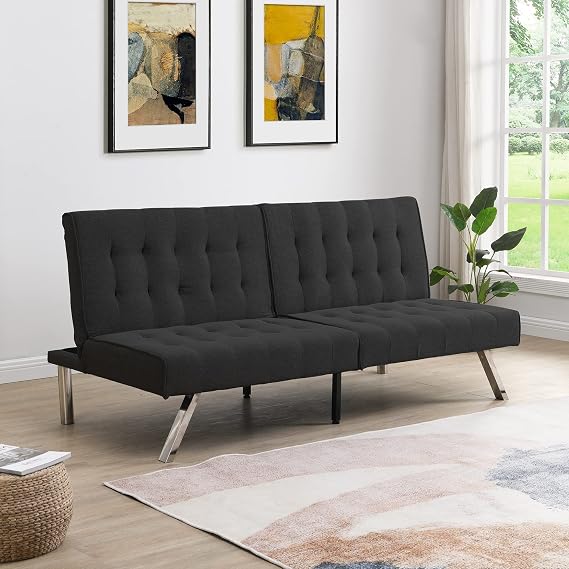 Futon Sofa Bed,Convertible Folding Futon Couch Breathable Small Couch for Compact Living Studio in Living Room and Bedroom,Offices,Dorm Loveseat (Black)