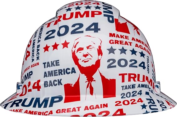 Updated Vented Full Brim Hard Hat, Trump 2024 Gloss, Padded, OSHA Construction Safety Approved Hardhats, Hard Hats for Men, Cascos De Construccion Helmet.