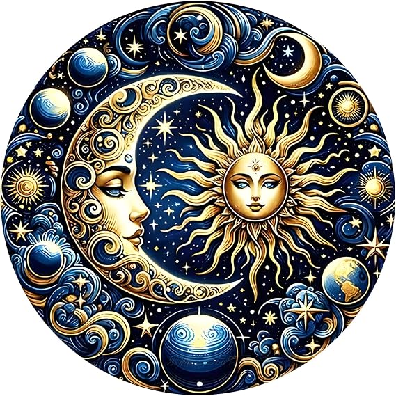 Celestial Sun and Moon Vintage Metal Tin Sign, Cosmic Galaxy Best Bohemian Decor, Vintage Wall Art, Home Signs Wall Decor for Bar Cafe Beach Office House Backyard Home