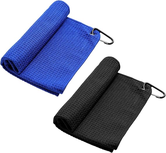 Golf Towel Golf Towels for Golf Bags with Clip 40 X 40CM Microfiber Golf Towels for Fitness Sport Outdoor Yoga Black and Blue