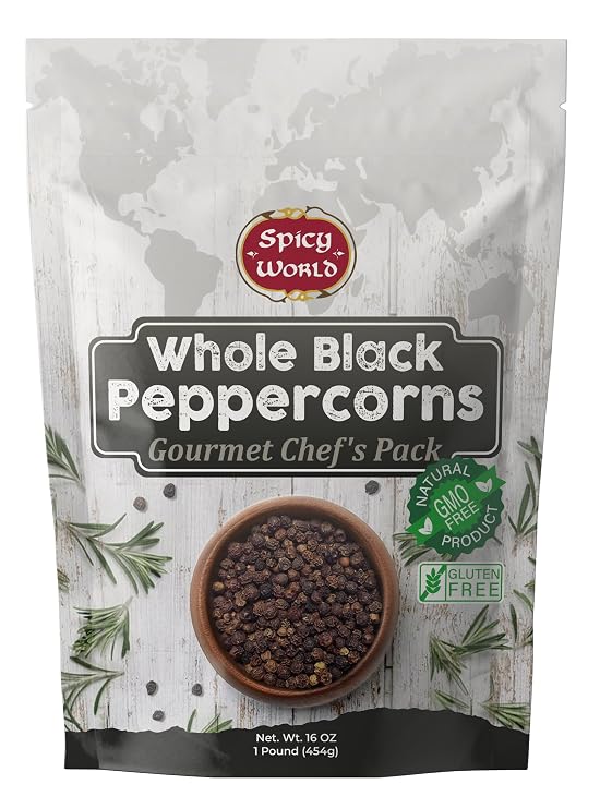 Spicy World Black Peppercorns Whole 16 Ounce - As Seen On Tik Tok - Non-GMO, Steam Sterilized Whole Peppercorns for Grinder Refill