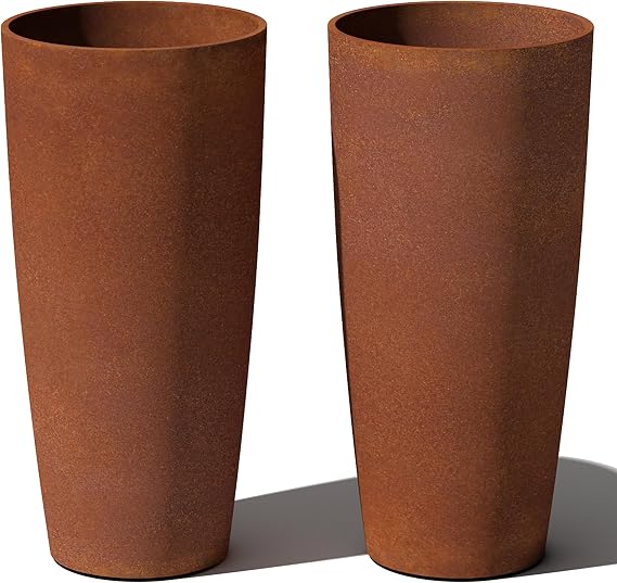 Veradek Patina Series Vega Planter - Tall Rustic Outdoor Planter | Made From a Durable Plastic-Corten Steel Composite With Removable Insert Shelf & Pre-Drilled Drainage Holes