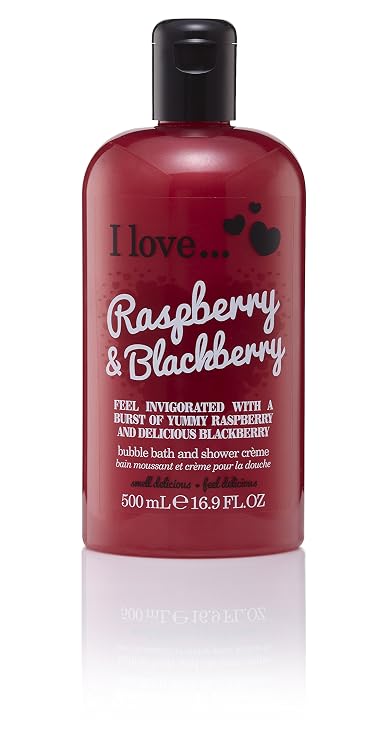 I LOVE Raspberry and Blackberry Bath and Shower Cream - Hydrating Body Wash and Bubble Bath - with Natural Fruit Extracts and Provitamin B5-16.9 oz