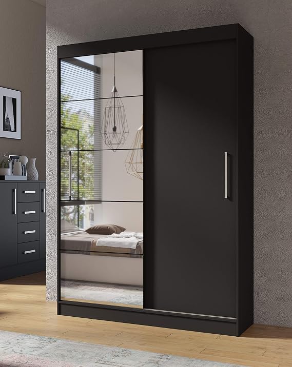 Epic 150 sliding door wardrobe with mirror in black matt