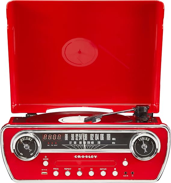 Crosley CR6047A-RE Powel 7-in-1 Record Player, Red