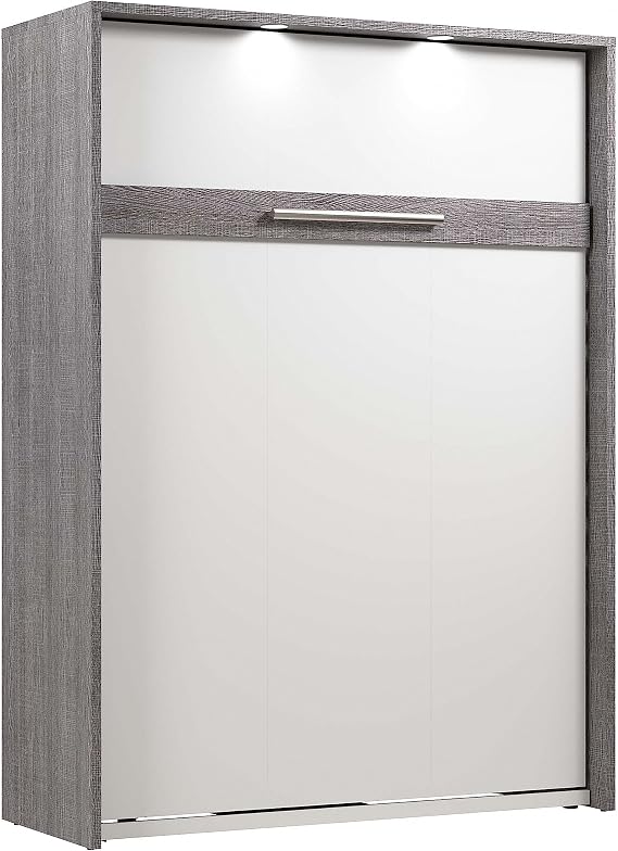 Bestar Cielo 60W Full Murphy Bed in Bark Gray and White, Sleeping Arrangement for Multipurpose Room | Dual piston mechanism; for guest room or multipurpose space;
