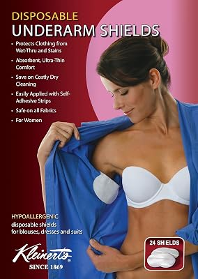 Kleinert’s Exclusively for Women Regular Size, Contoured Shape, Disposable Underarm Pads 24 Pads Style #W-4903CS Measures: 4 38 W x 4 34 L. Discreet, Comfortable, Sweat Free, Odor Blocker.