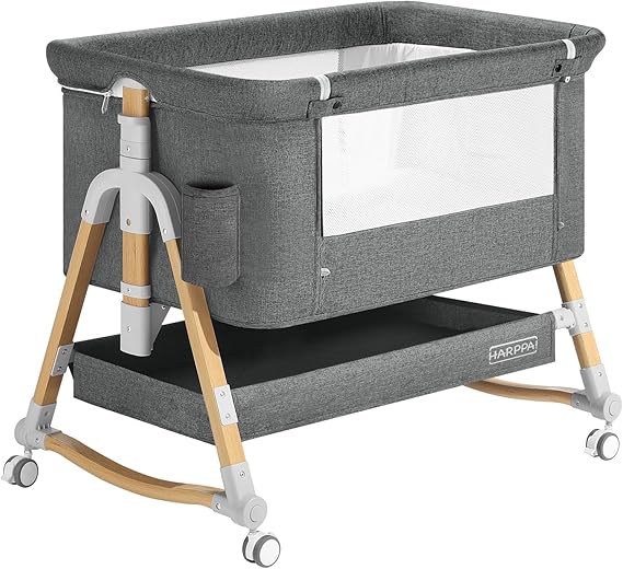 HARPPA Cuddly Bassinet, 3 in 1 Baby Bassinet, Rocking Bedside Bassinet with Wheels, 5 Height Adjustable, Includes Mosquito Net, Mattress, Anchor Strap