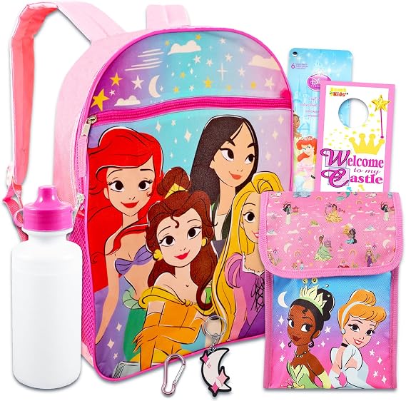 Disney Princess Backpack with Lunch Bag Set for Girls School Bundle + More