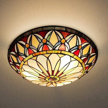 ARTZONE Tiffany Ceiling Lights, Stained Glass Ceiling Light 3-Lights 16 Inch Tiffany Flush Mount Ceiling Light for Bedroom Dining Living Room Entryway Foyer