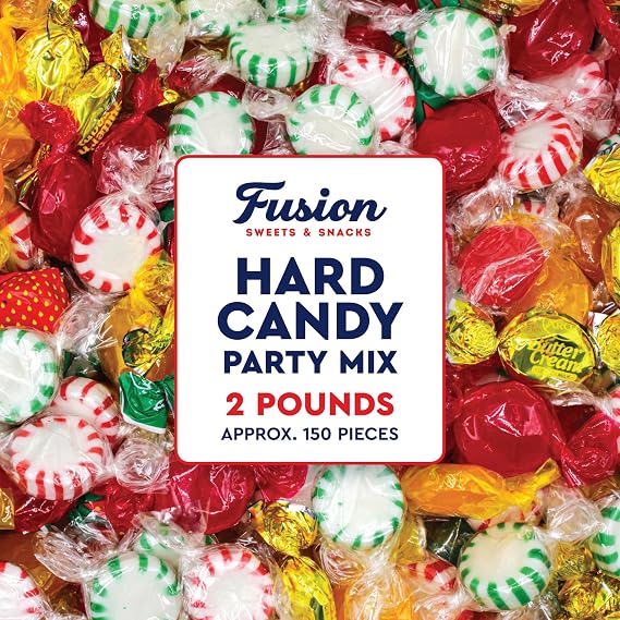 Hard Candy Assortment Party Mix - 2 Pounds, Individually Wrapped | Hard Candy, Starlight Mints, Cinnamon, Butterscotch, Fruit Flavors, Old Fashioned Classic Bulk Treat, Gift Bag Filler