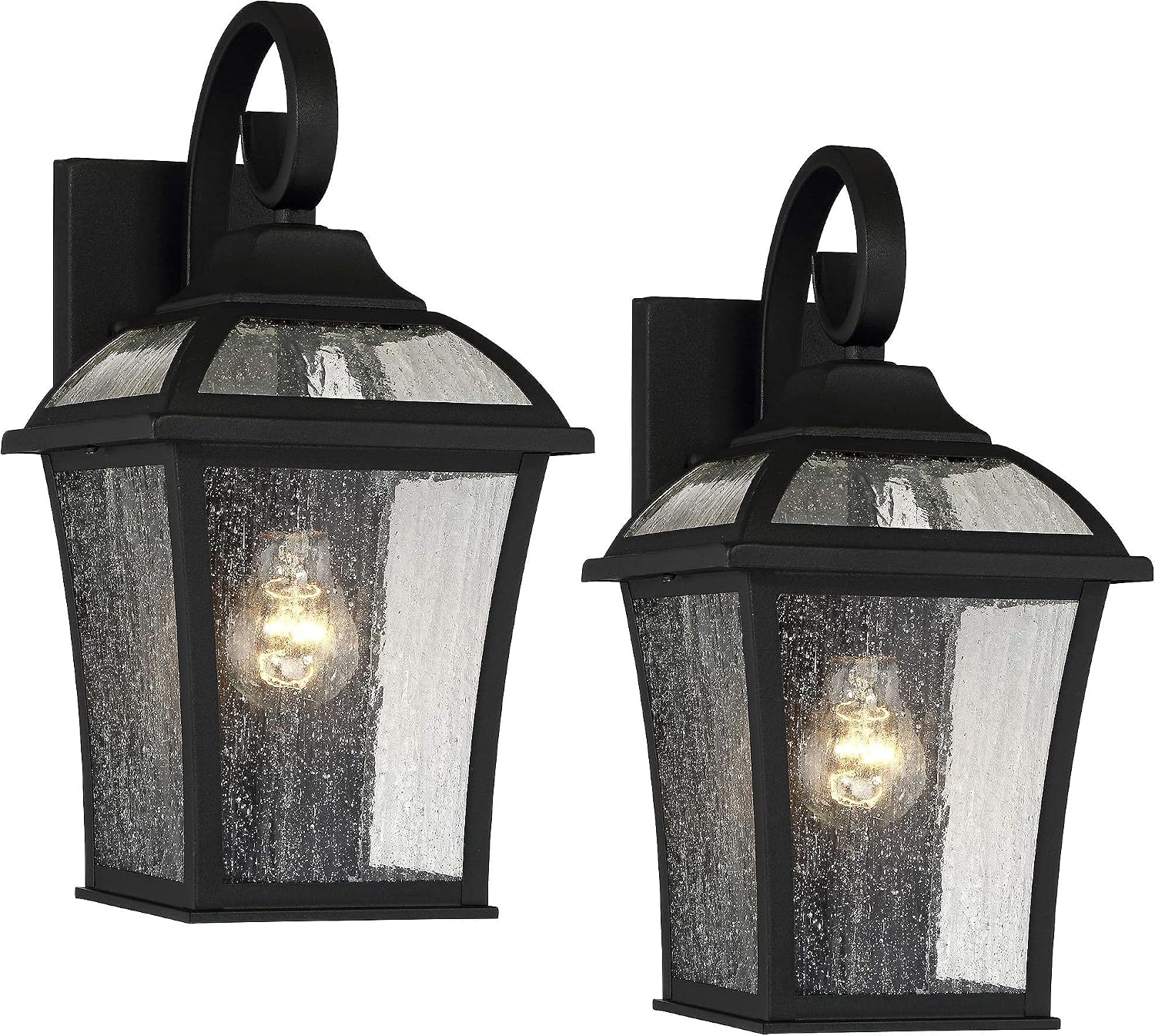 Mosconi Traditional Outdoor Wall Carriage Light Fixtures Set of 2 Textured Black Lantern 15 Clear Seedy Glass for Exterior House Porch Patio Outside Deck Garage Front Door Home - John Timberland