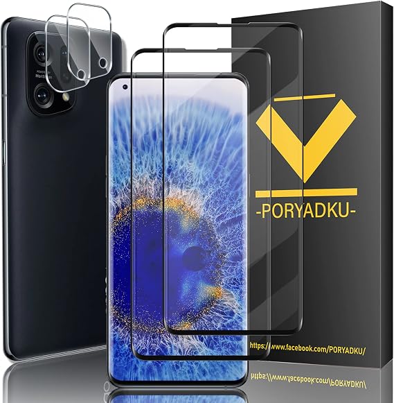 WILLONE Tempered Glass For OPPO Find X5 5G Screen Protector 2 Pack [6.55 Inch]+ Transparent HD Camera Lens Protector 2 Pack, 9H Hardness, Fingerprint Unlock Compatible, HD Clear