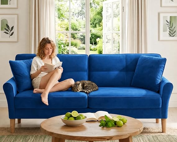 Domusensus 3 Seater Sofas 175CM, Velvet Small Sofa with 53cm Deep Seat, Modern Couch 318kg Capacity, Comfy Love Seat Tool-Free Setup, Large 2 Seater Sofa in A Box, Loveseat Couch for Living Room