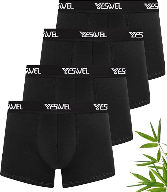 YESWEL Bamboo Boxers for Men, No Itchy Labels Underwear, Breathable Boxer Shorts, Soft Underpants Trunks Multipack of 4 & 6 (M-3XL)
