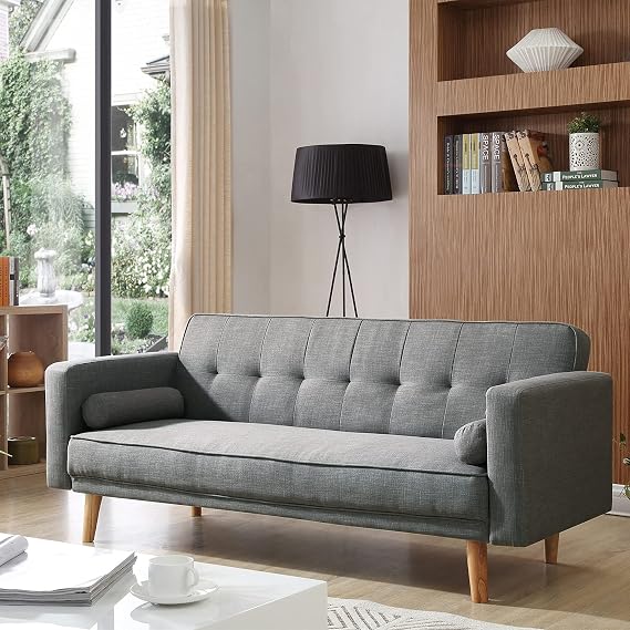 3 Seater Click Clack Sofa Bed with Detachable Armrests, Grey