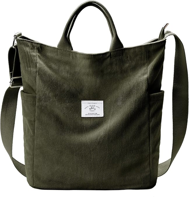 KALIDI Corduroy Tote Bag, Large Slouchy Hobo Messenger Crossbody Bag