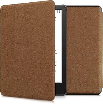 kwmobile Case Compatible with Amazon Kindle Paperwhite 11. Generation 2021 - Book Style Felt Fabric Protective e-Reader Cover - Brown