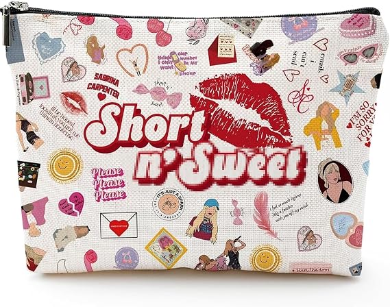 Sabrina Carpenter Lay Flat Makeup Bag for Easy Access, Durable Polyester Cosmetic Toiletry Bag for Women's Birthday Mother's Day Nurse Graduation Music Lover Gifts