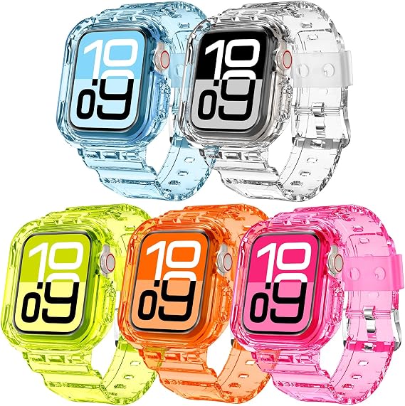 DABAOZA 5 Packs Clear Crystal Neon Bands Compatible Apple Watch 41/40/38mm