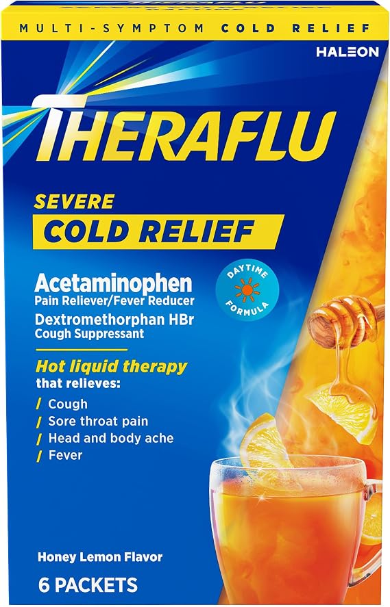 Theraflu Daytime Severe Cold Relief Powder, Honey Lemon Flavor, 6 Count