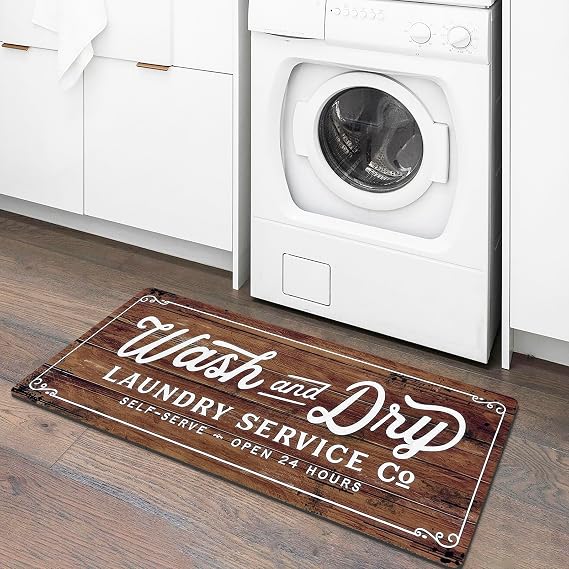KOZYFLY Laundry Room Rug Runner 20"x31" Non Slip Kitchen Rugs Washable Laundry Room Mat Waterproof Mudroom Floor Carpet Runner Farmhouse Decor, 1.7x2.6ft, Brown, Wash and Dry